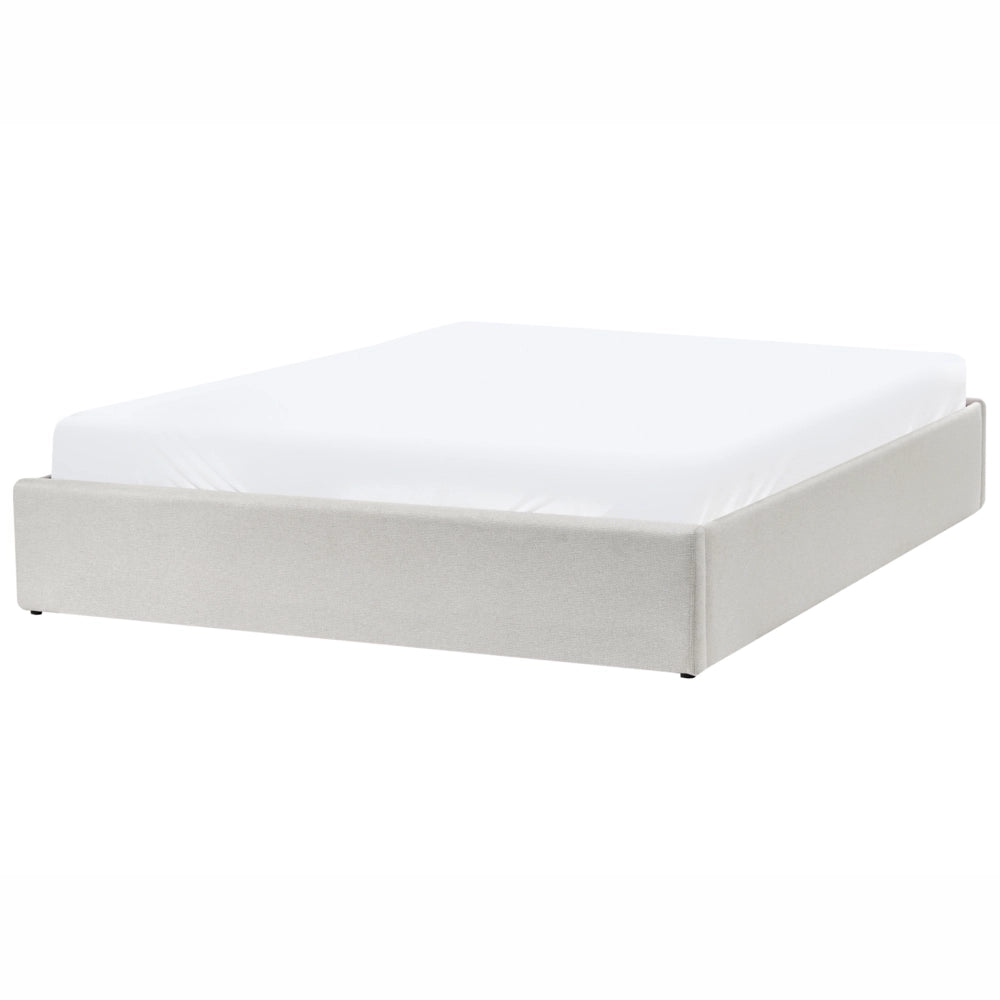 Letto matrimoniale con contenitore in tessuto beige chiaro 160 x 200 cm portaoggetti stile moderno