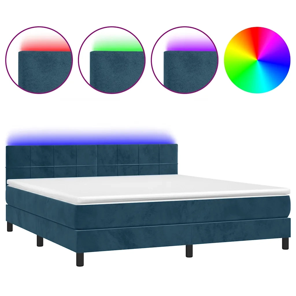 Letto a Molle con Materasso e LED Blu Scuro 160x200 cm 3134415