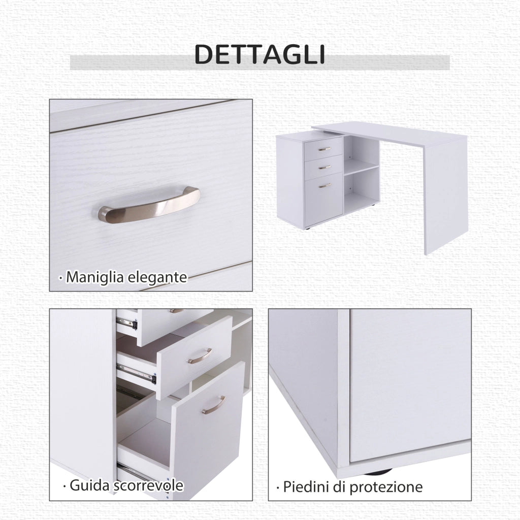 EasyComfort Scrivania Angolare per PC con 2 Cassetti e Ripiani Aperti, Scrivania ad Angolo Forma a L in Legno e Metallo, 117x83.5x76 cm, Bianco