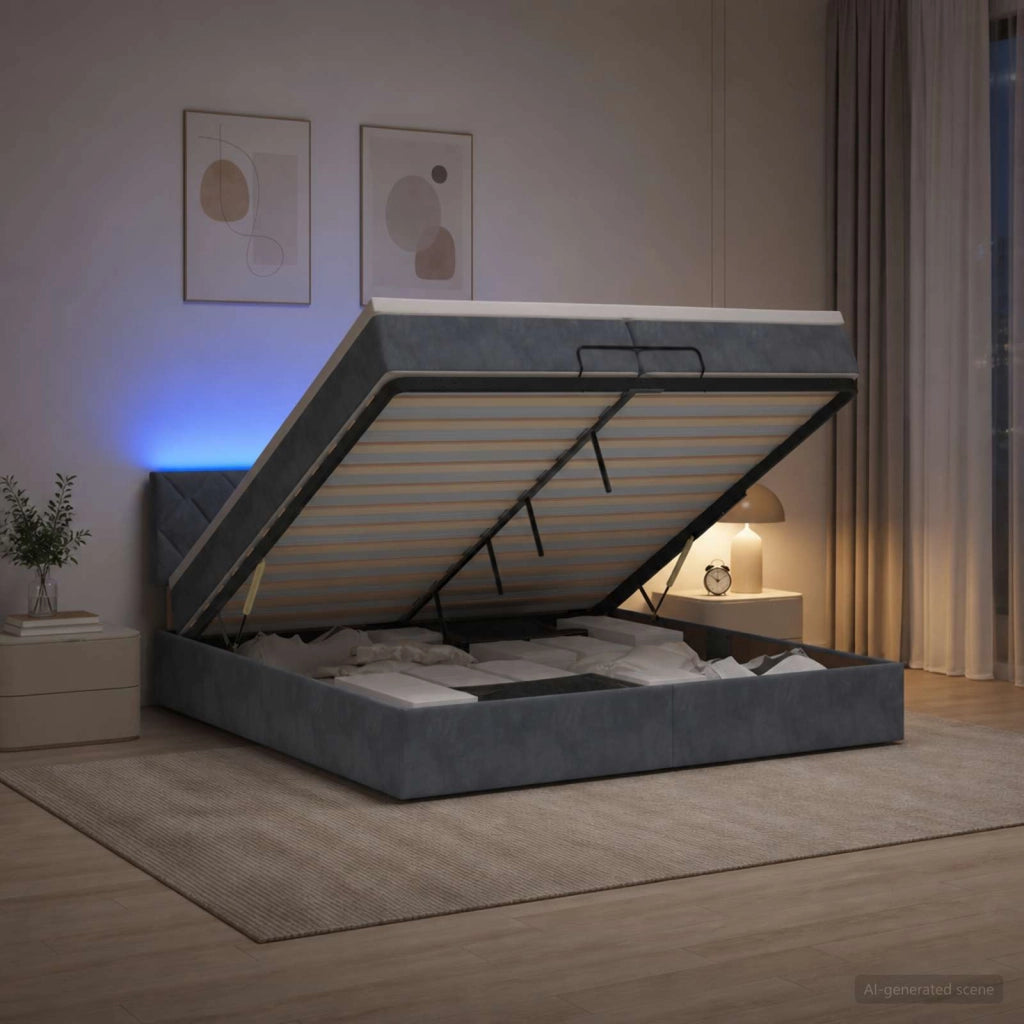 Letto Ottomano con Materasso e LED Grigio Scuro 200 x 200 cm 3457234