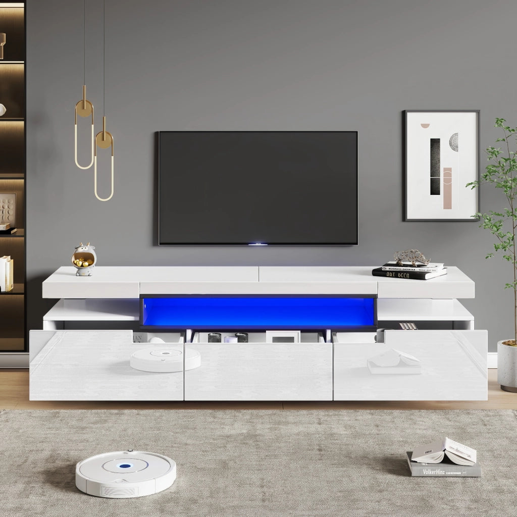 Mobile TV Lucido ¨C MINIMAL ¨C Bianco, LED 16 Colori, 3 Cassetti, 160x39x42 cm
