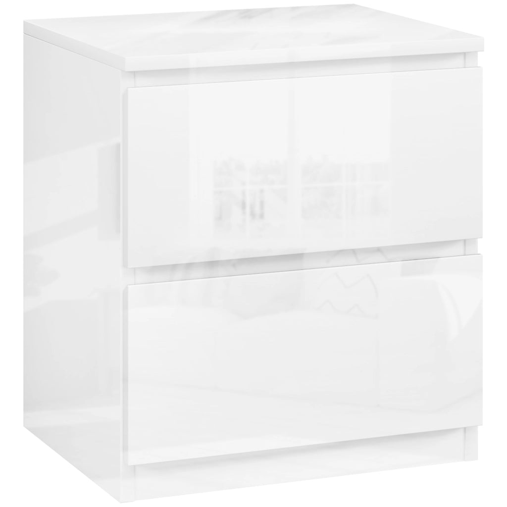 Comodino con 2 Cassetti ¨C zephmum ¨C Bianco Lucido 40x34x45 cm