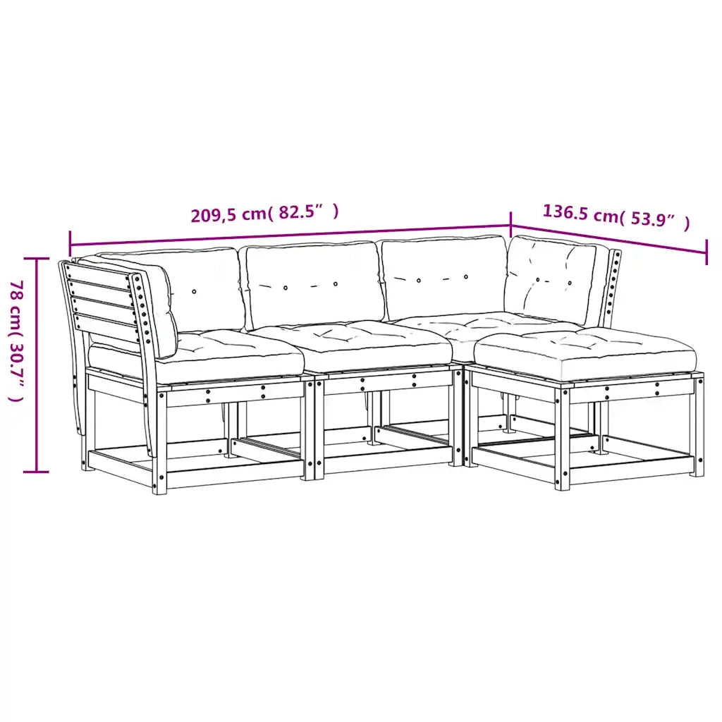 Set Salotto Giardino 4pz con Cuscini Bianco Legno Massello Pino