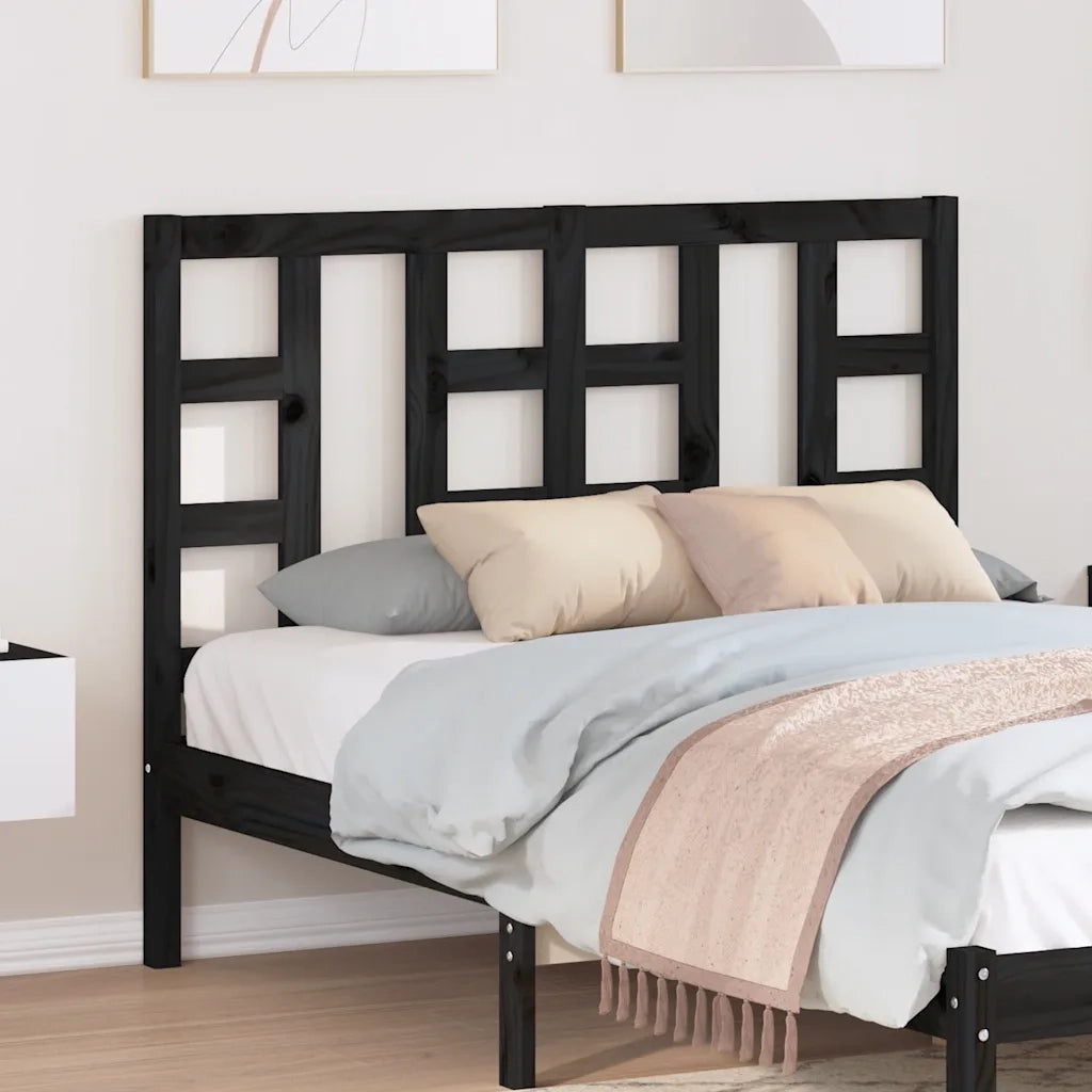 Testiera per Letto Nera 126x4x100 cm in Legno Massello di Pino 817834
