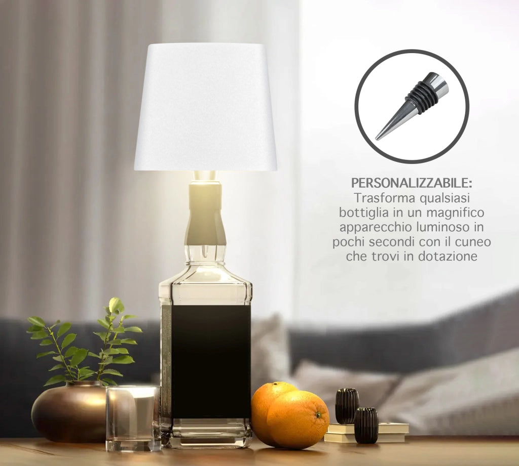 Coppia Di Lampada Da Tavolo LED Set 2 Pezzi Design Moderno Senza Fili Ricaricabile Controllo Touch Selezione Colore Intensità Dimmerabile Altezza Regolabile Con Adattatore Per Bottiglia 3000/4500/600K  2Pz-Quadrata-Bianco