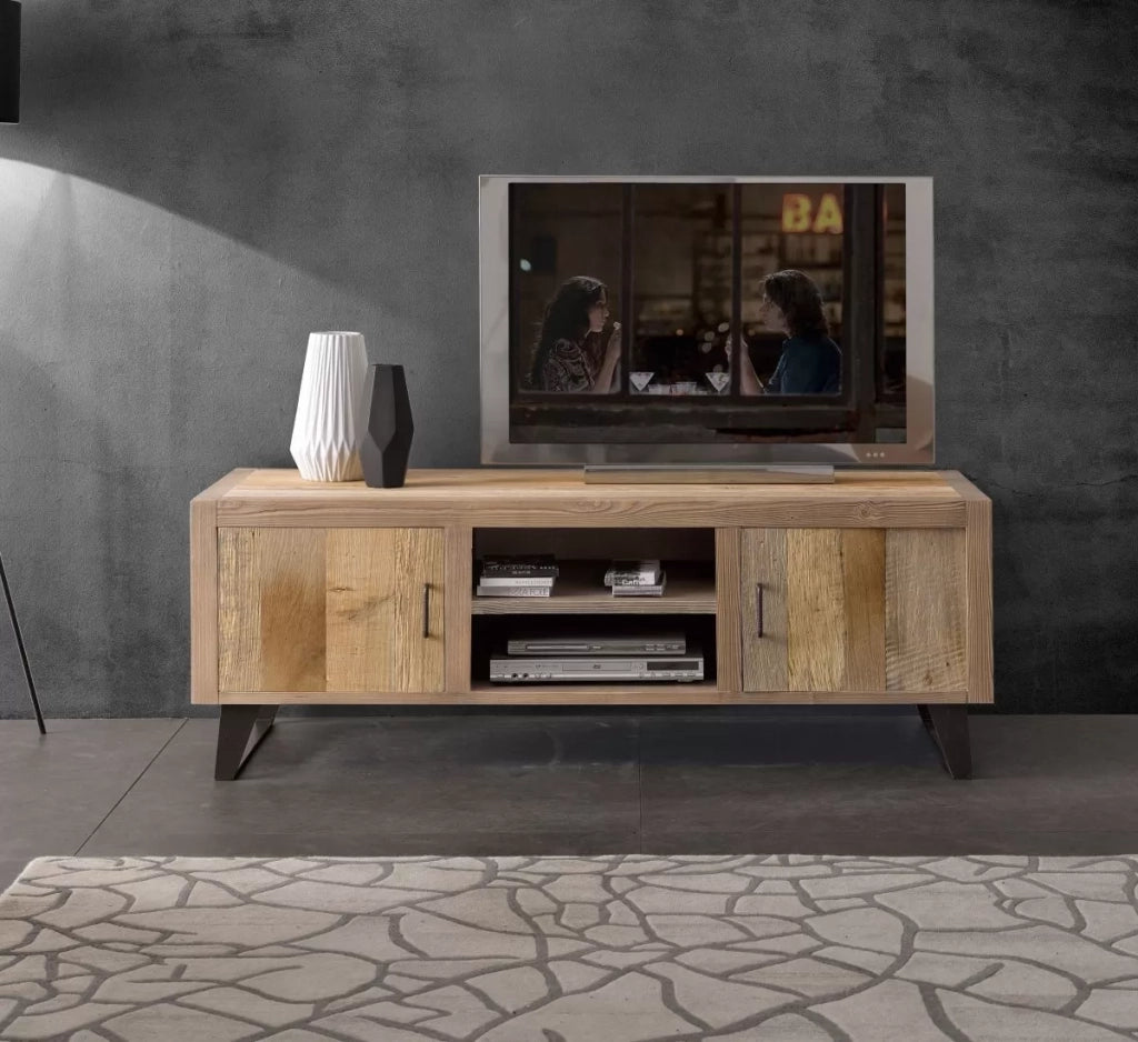 Porta tv 2 ante industrial in legno massello 160x50x55 - Mobili 2G
