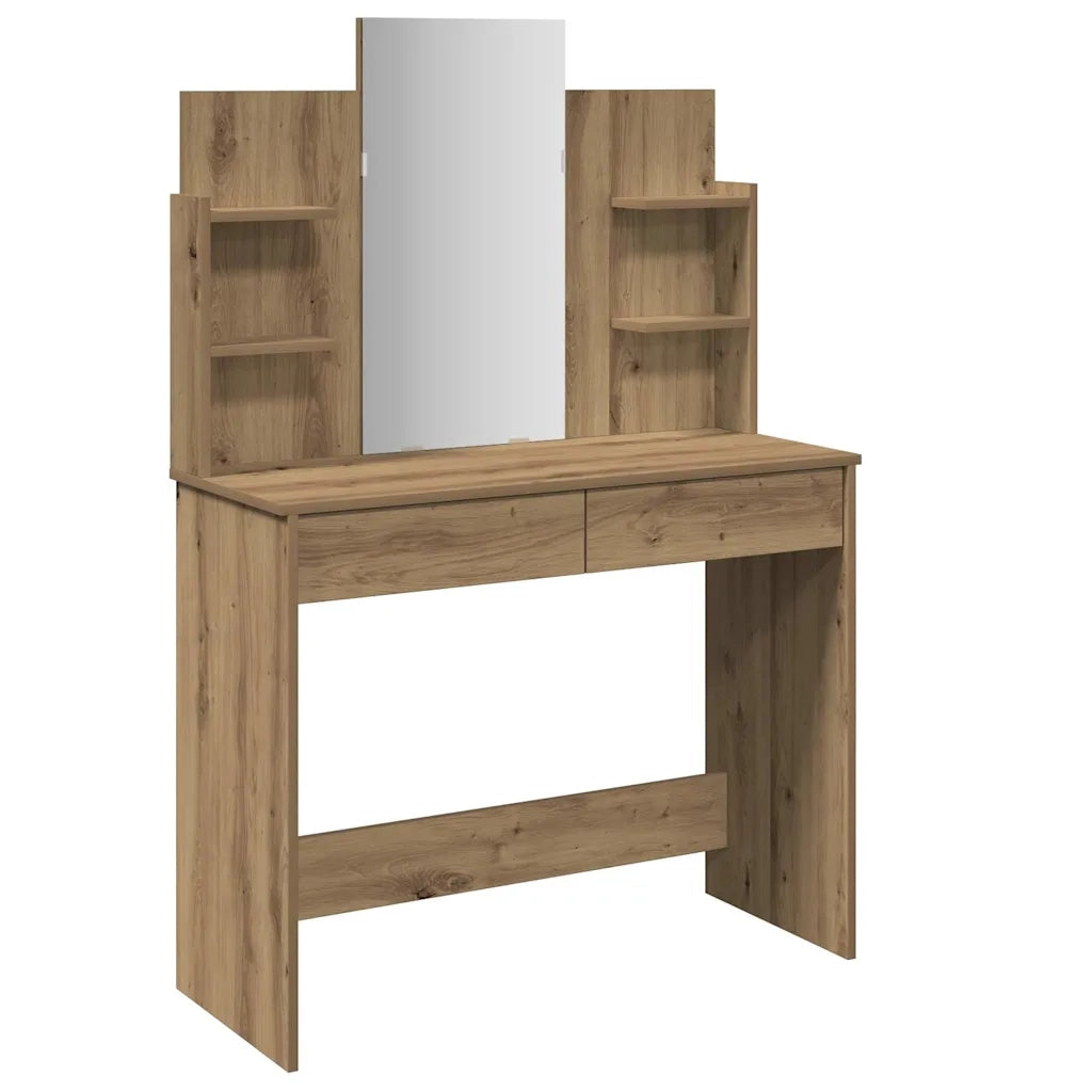 Toeletta con Specchio-Tavolo da Vanit¨¤ Rovere Artigianale 96x39x142 cm