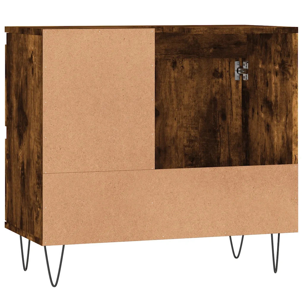 Mobiletto da bagno con vani portaoggetti anta cassetti 65 x 33 x 60 cm stile industriale legno composito finitura rovere affumicato 02_0049044