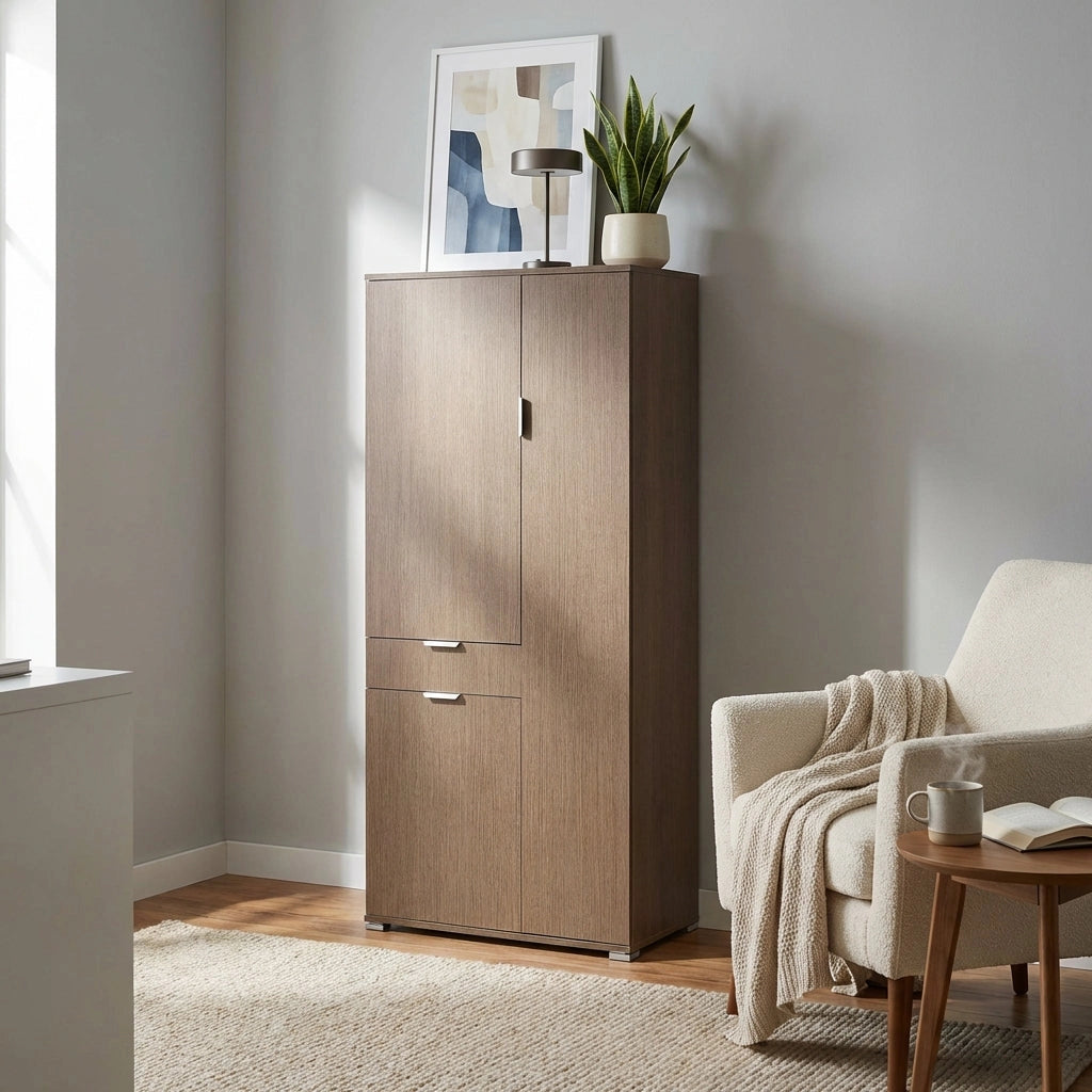 Armadio con 3 ante e un cassetto in Legno Composito cm 75x38x174 - KADEN