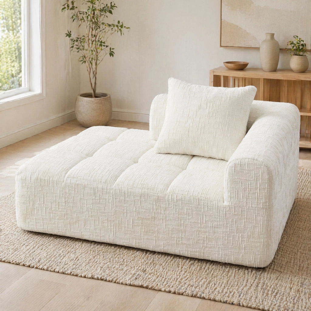 DIVANO Chaise Longue 158x90x60 cm Chenille Beige con cuscino