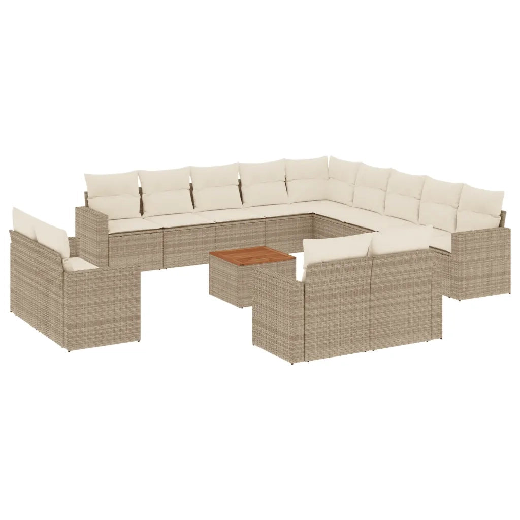 Set Divani da Giardino 14pz con Cuscini in Polyrattan Beige 3224399