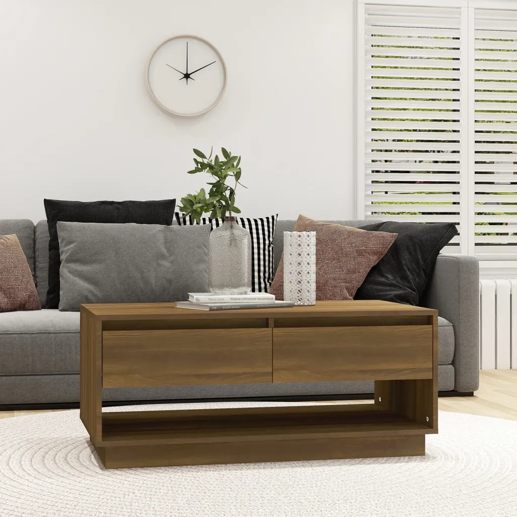 Tavolino da Salotto-Tavolino da soggiorno-Tavolo Marrone Rovere 102,5x55x44 cm in Truciolato