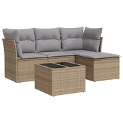 Set Divano da Giardino 5 pz | Set Salotto da Giardino con Cuscini Beige in Polyrattan