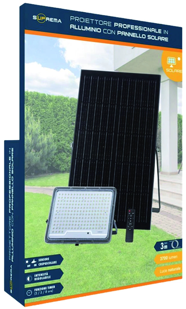 Proiettore Solare con Sensore Crepuscolare 202 LED 30 W 3700 Lumen Luce