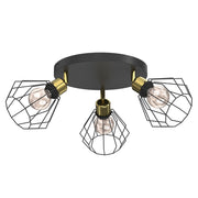 Lampada soffitto industriale Parkla 3 luci E27 nero oro