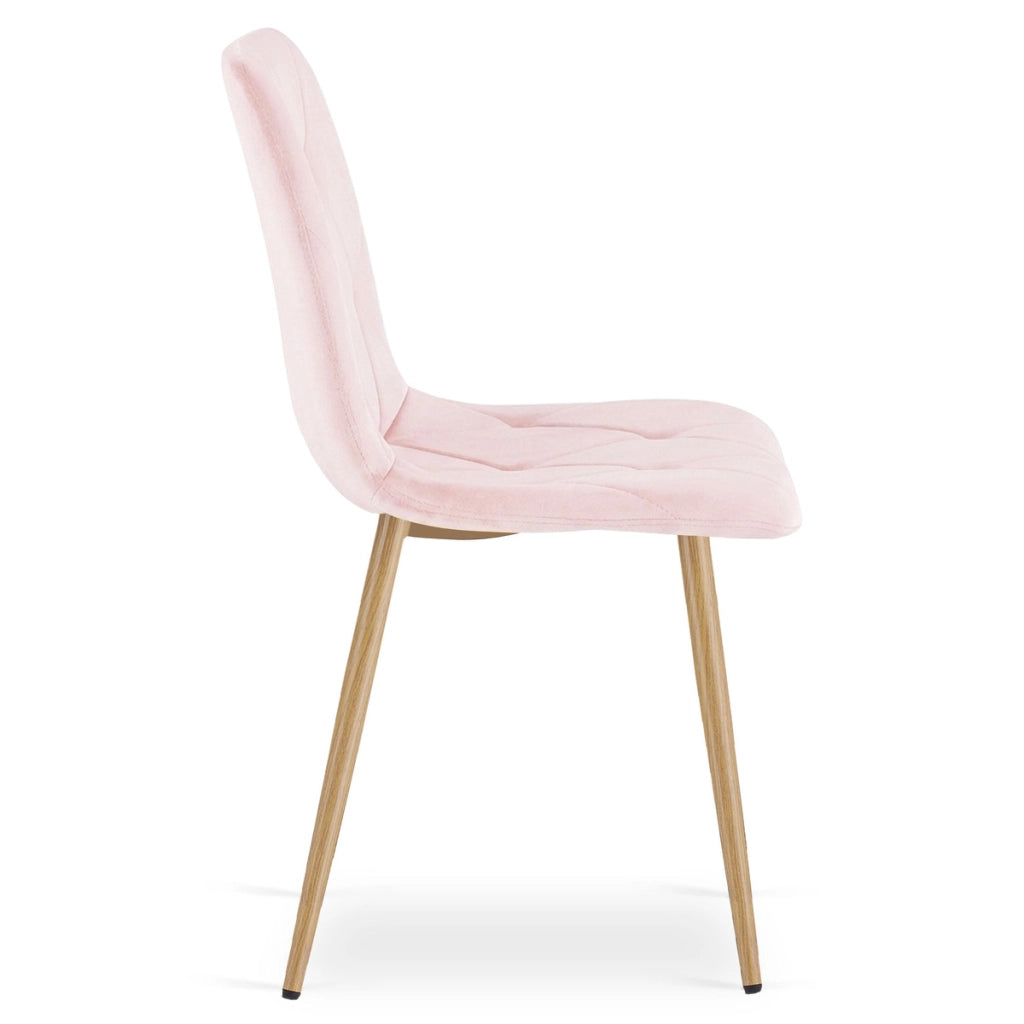 Set di 2 sedie Libra in velluto rosa chiaro con gambe effetto legno
