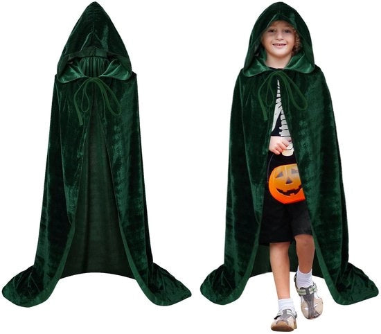 Cappuccio Halloween - Cappuccio verde con cappuccio - Unisex - 80 cm - Costume - Velluto - Ideale per feste - Cappuccio da costume