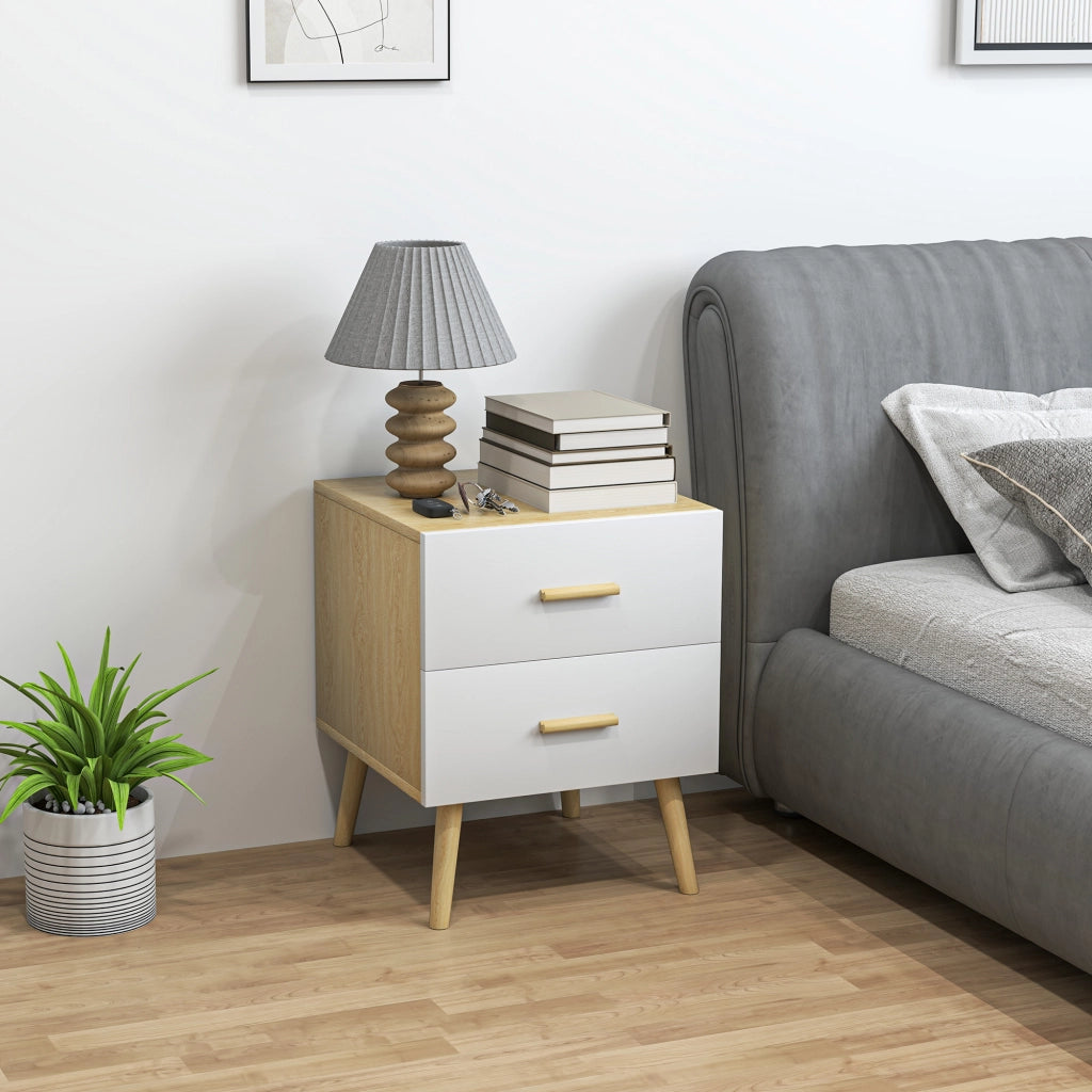 Comodino con 2 Cassetti in Legno in Stile Scandinavo. 40x40x50 cm. Rovere