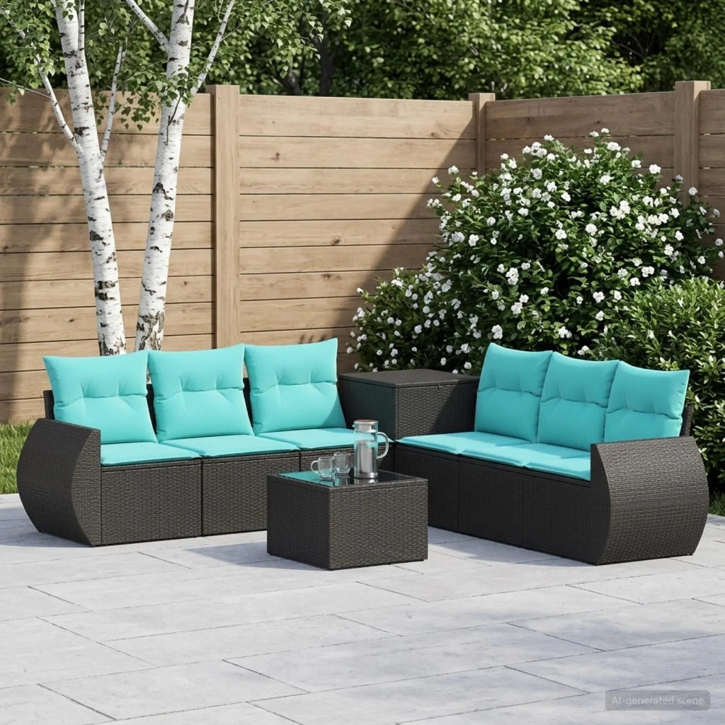 Set di divani 8 pz Nero e Blu Rattan sintetico e Acciaio 3448424