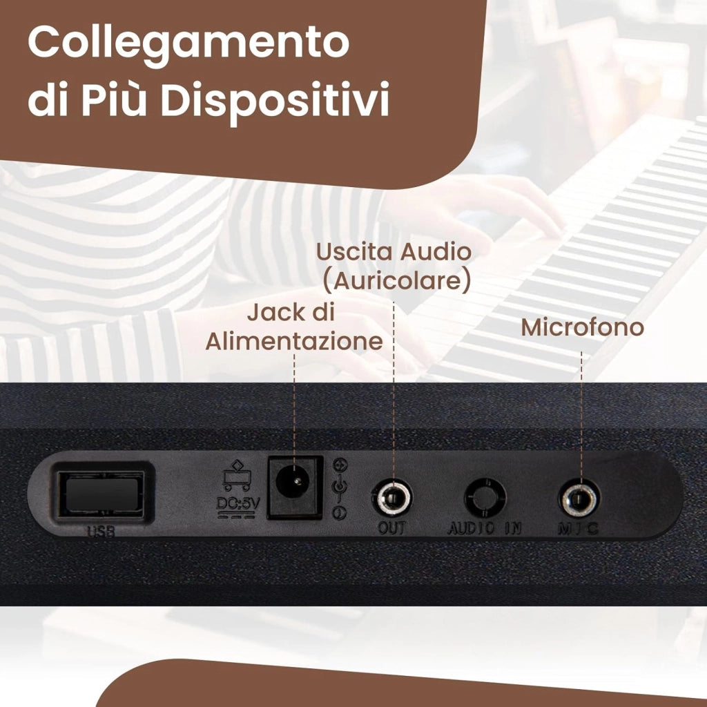 Pianoforte Digitale a 61 Tasti, Pianoforte Elettronica con Supporto, Microfono, Pianoforte Portatile con Adesivi per Tasti e Borsa da Trasporto, per Bambini e Adulti (Nero)