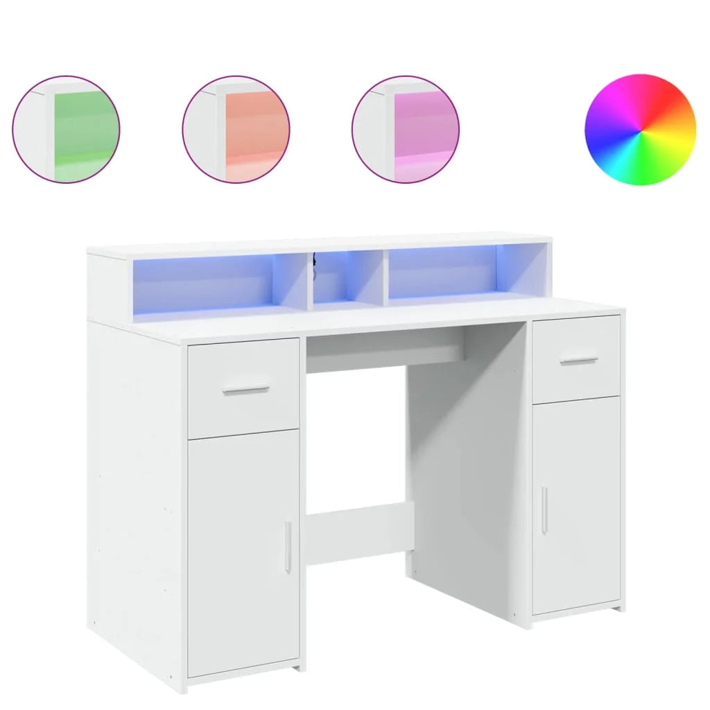 Scrivania da ufficio postazione di lavoro mobile per computer scrivania da studio con luci a LED 120 x 55 x 91 cm legno ingegnerizzato bianco 02_0023404