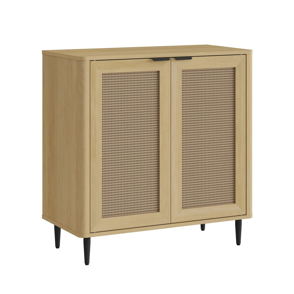 Credenza Bassa Lukhomso Ante con Inserto Intreccio 83x80x40 cm Effetto Rovere [en.casa]