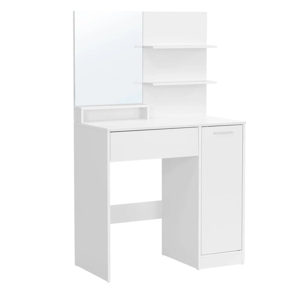 Toeletta con specchio 1 cassetto 2 ripiani mobiletto portaoggetti organizer per il trucco bianco 2_0005177