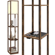 Lampada da Terra con Ripiani ¨C Zephmum ¨C Marrone, Luce Regolabile, Interruttore a Pedale, Porte USB