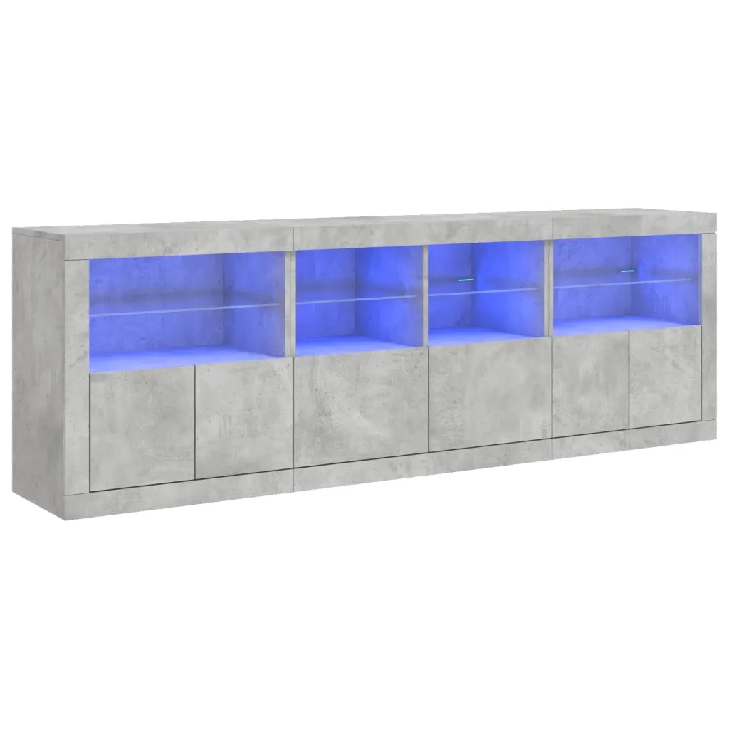 Credenza con Luci LED-Buffet-Armadio da cucina Grigio Cemento 202x37x67 cm