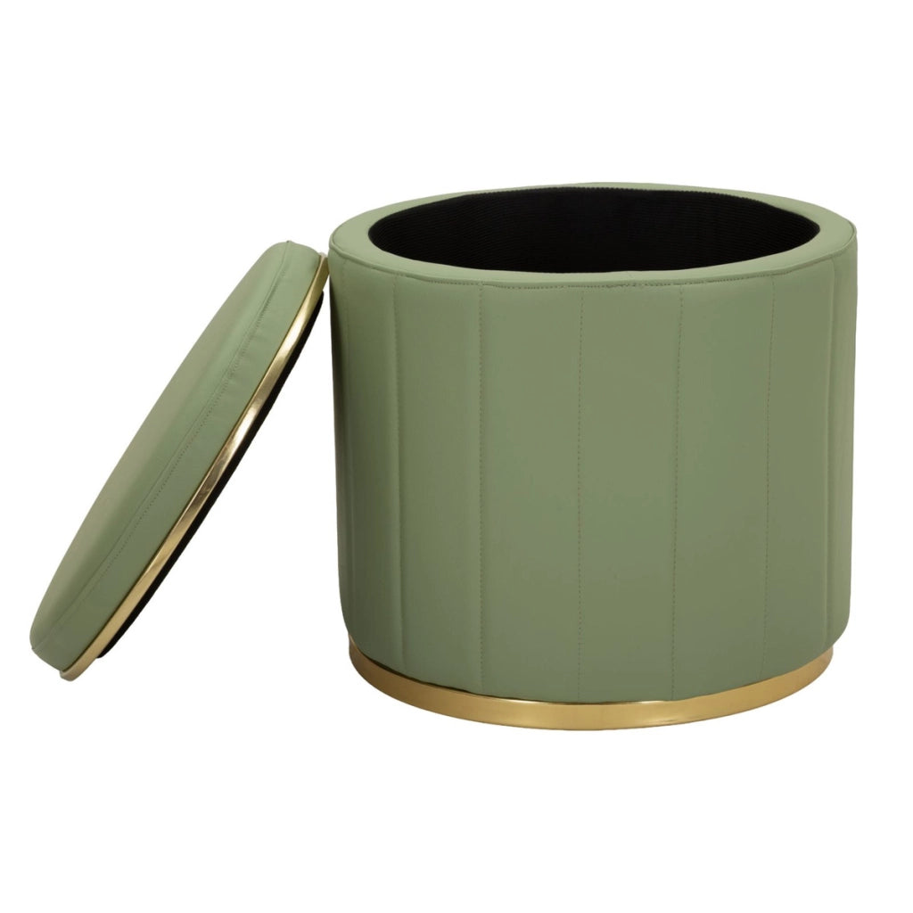 Pouf London in ecopelle verde con dettagli oro
