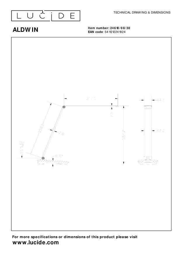 Lampada da scrivania nera LED 8W dimmer touch Lucide Aldwin