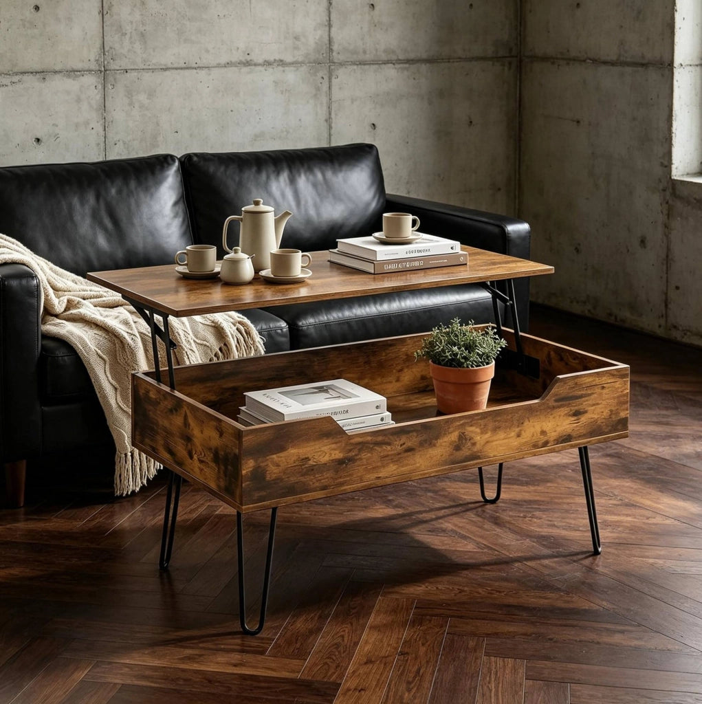 Tavolino da salotto elevabile con vano contenitore, 95x50 cm