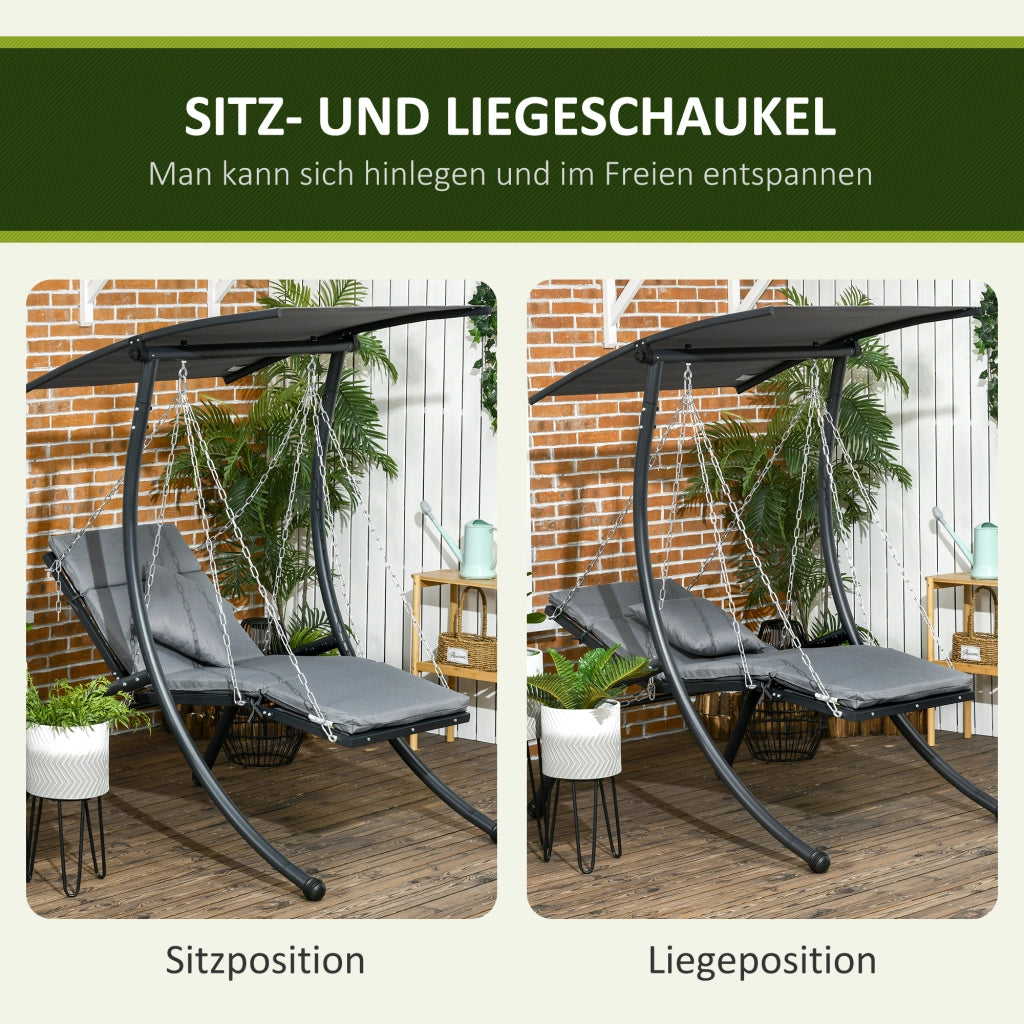 Altalena da giardino Hollywood con cuscini e parasole regolabile, grigio scuro, per giardino e terrazzo.