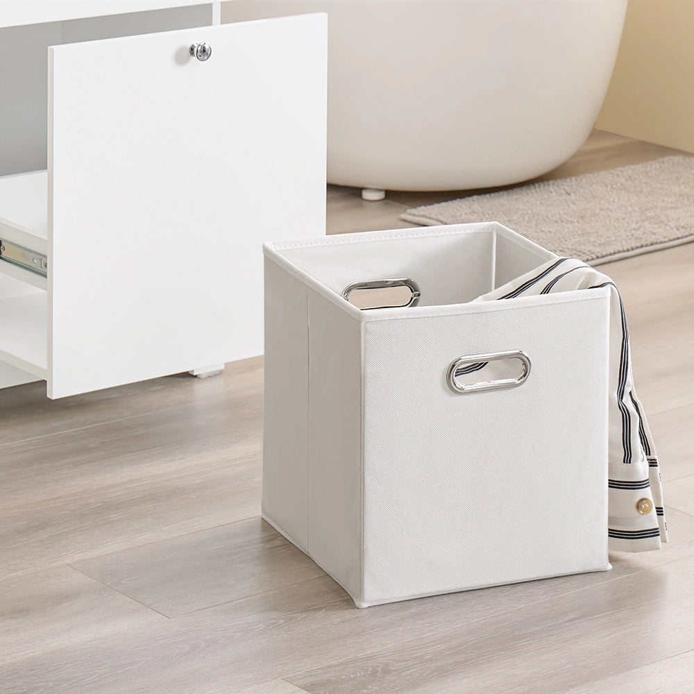 SoBuy Mobile Bagno Colonna Bagno Stretta 78x38x90cm con 1 Cesto Grande Integrato e 2 Cesti in Tessuto Estraibili – Armadietto Mobile Salvaspazio BZR213-W