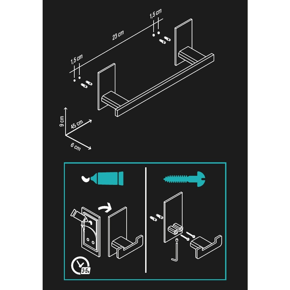Porta salviette cm 30 serie flat - fissaggio ad incollo o con viti