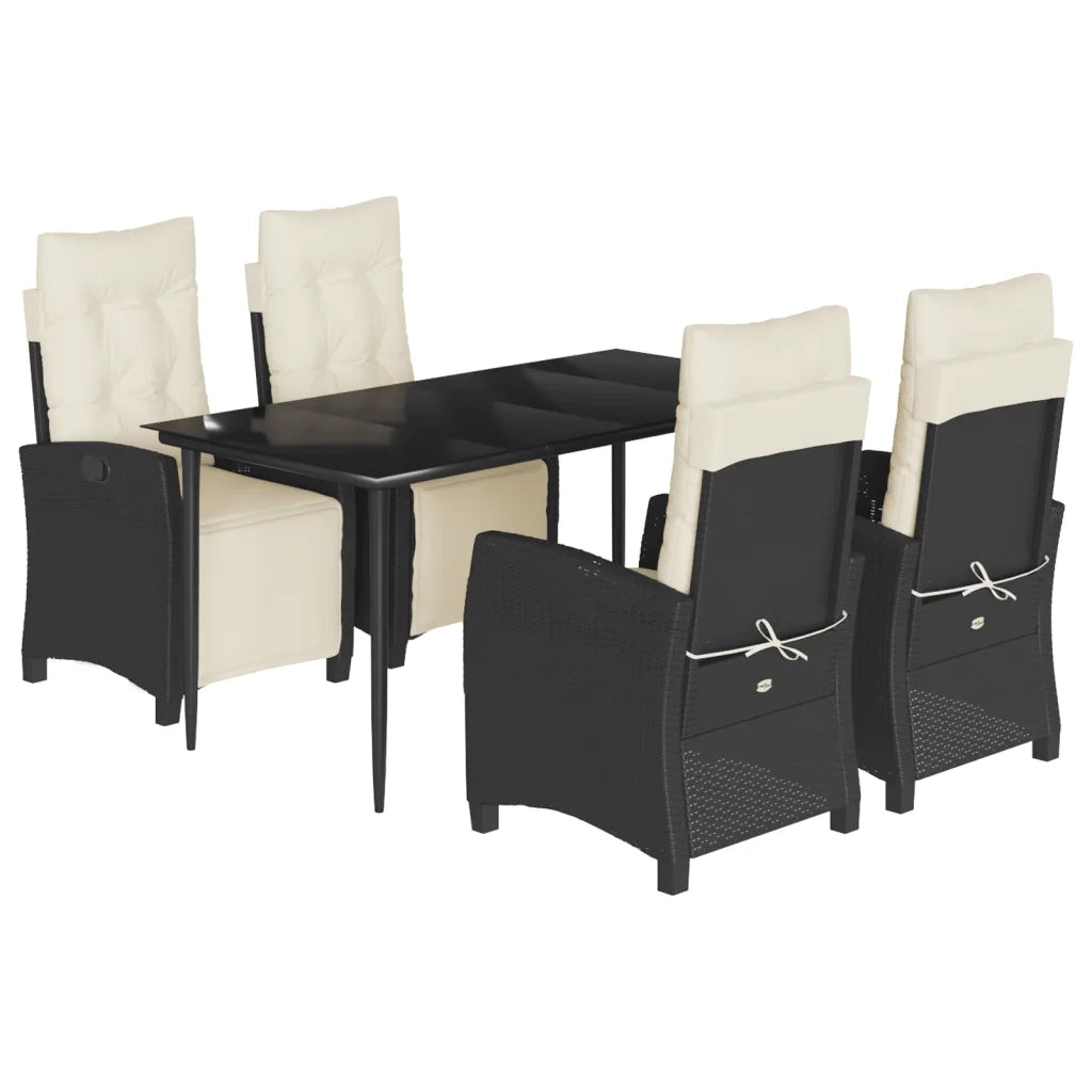 Set da Pranzo da Giardino 5 pz Nero con Cuscini in Polyrattan