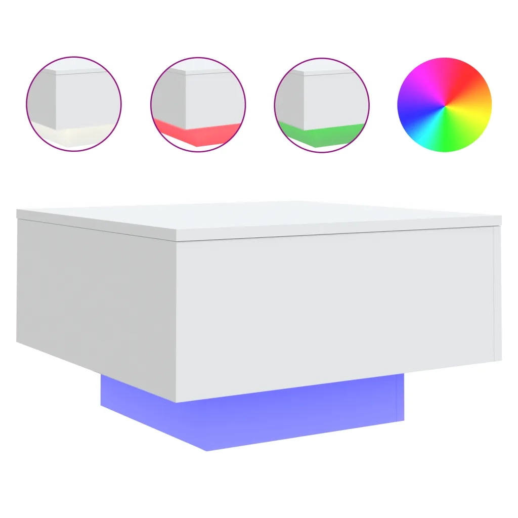 Tavolino da Soggiorno con Luci LED-Tavolino da Salotto-Tavolo Bianco 55x55x31 cm