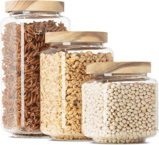 Set di contenitori in vetro di borosilicato a forma quadrata da 3 pezzi - ariostatici, stivellabili (1200ml, 900ml, 600ml)
