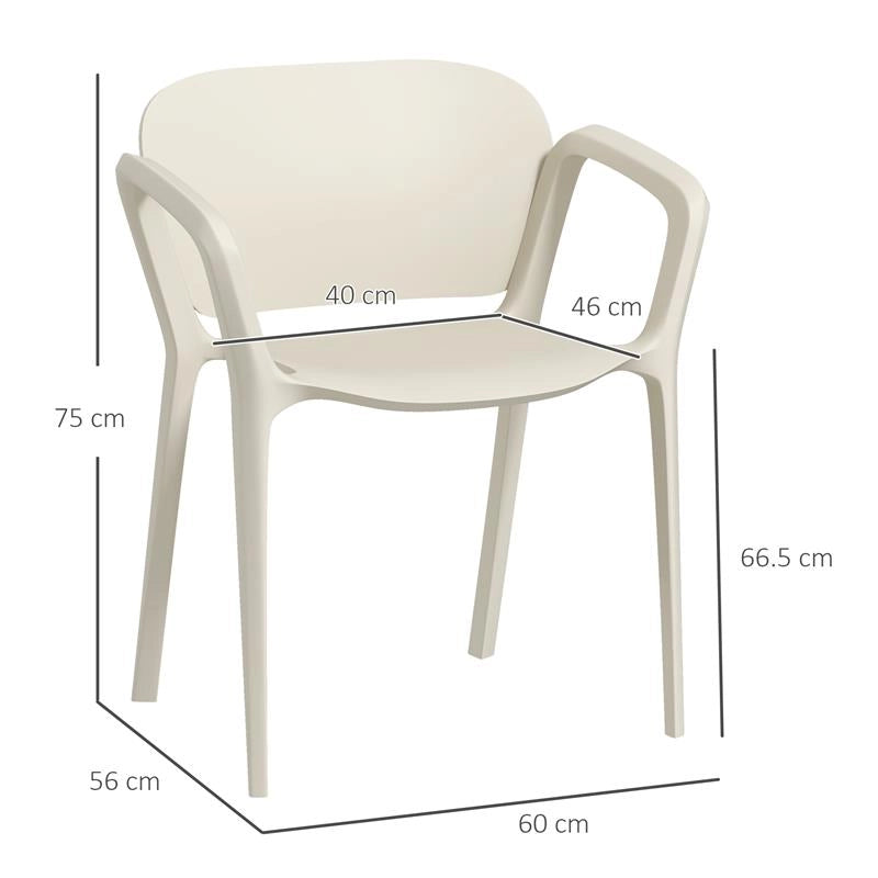 SET 4 SEDIE DA GIARDINO IMPILABILI IN PP DAL DESIGN MODERNO CON BRACCIOLI 60X56X75 CM BIANCO