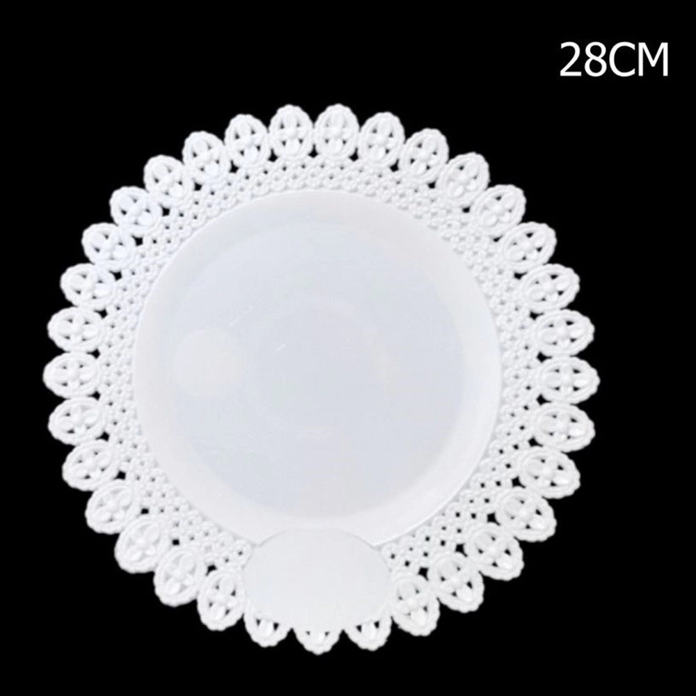 Trade Shop - Set 2pz. Vassoio Trama Trinato Bianco 28cm Rotondo Piatto Sotto Dolci Trasporto -
