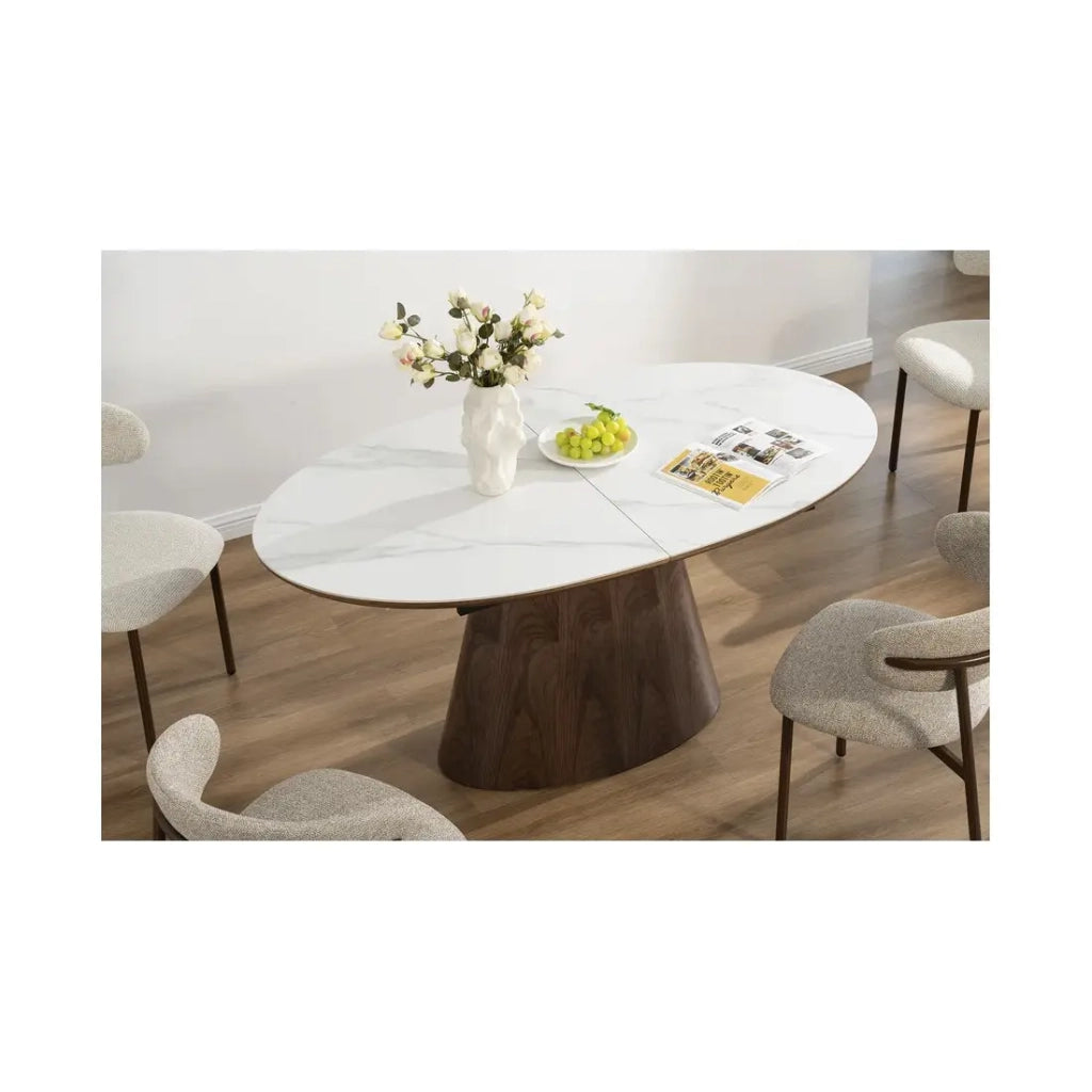 Tavolo LUMEA estensibile 160–200 cm – Tavolo contemporaneo in ceramica effetto marmo bianco e noce