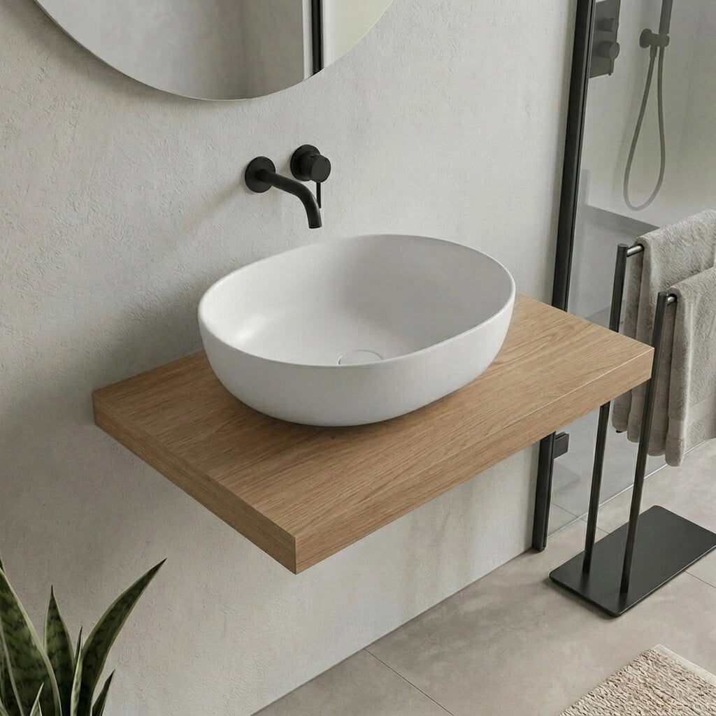 Mensolone bagno 80 cm in legno effetto rovere naturale Levia