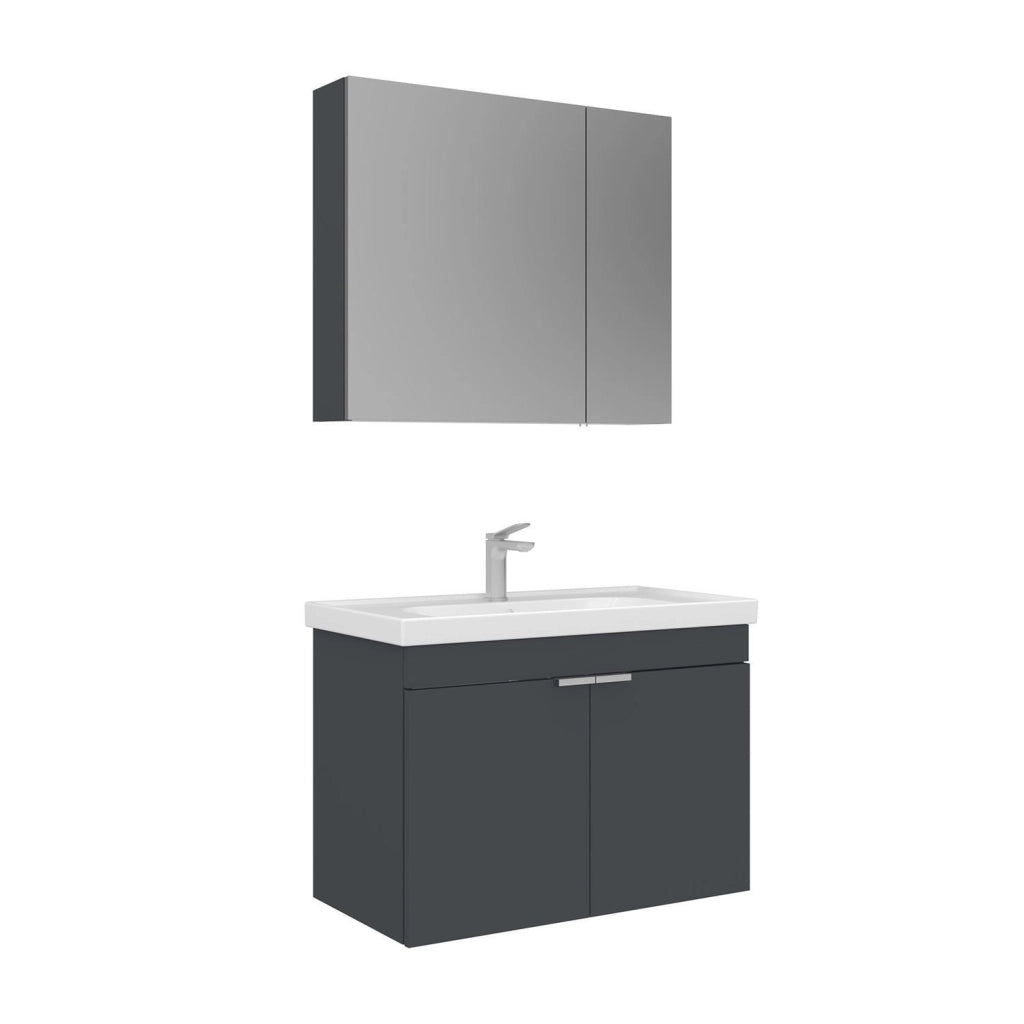 Set mobile lavabo con specchio (2 pezzi) "Desna 80" - 80 x 45 x 58 cm - Antracite opaco