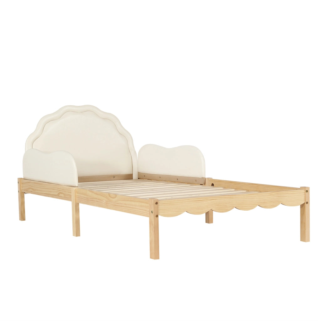 Letto imbottito per bambini 90x200 cm beige, struttura in legno con sponde laterali
