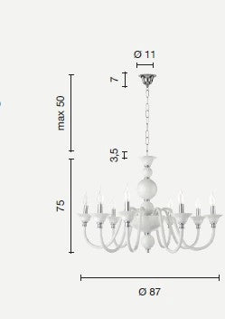LAMPADARIO TEBE 8 LUCI FUME' E CROMO ATTACCO E14 D.87CM