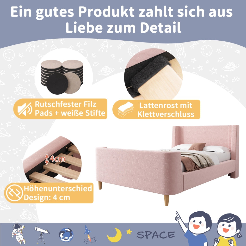 LETTO per bambini a slitta 90 x 200 cm rosa in velluto
