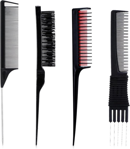 4 pezzi di spazzole per acconciatura - Spazzola a forbici - Spazzola a coda di ratto - Spazzola con setole di maiale - Spazzola per capelli fini - Spazzola a doppio capo per intrecci - Strumento per acconciatura per donne e uomini