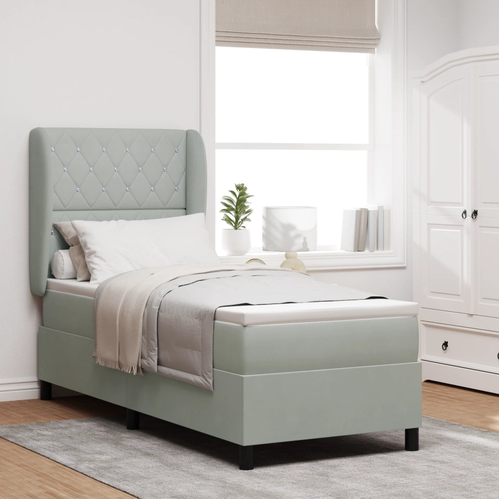 Letto con Box Spring e Materasso Grigio Chiaro 80x200 cm Velluto