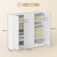 Scarpiera Slim da Ingresso per 25-30 Paia di Scarpe con Ante a Chiusura Ammortizzata, Bianco Lucido