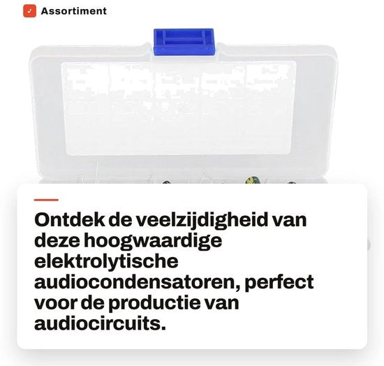Assortimento di condensatori elettrolitici - 100 pezzi - Condensatori audio di alta qualità - 10 valori 10V-63V - Per circuiti audio -